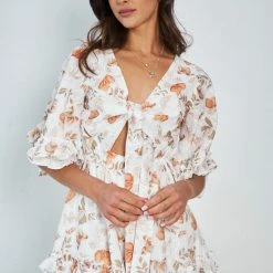 Evermore Fashion Gweneth Playsuit - White Print CLOTHING