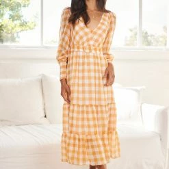 Wild Ginger Jaida Dress - Orange Gingham CLOTHING