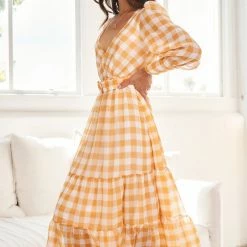 Wild Ginger Jaida Dress - Orange Gingham CLOTHING
