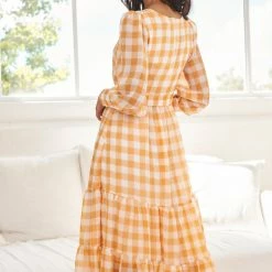 Wild Ginger Jaida Dress - Orange Gingham CLOTHING