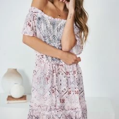 CSA (Lorraine Designs) CLOTHING Mahoa Dress - Pink Print