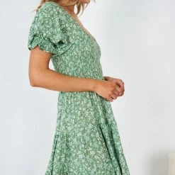 WeLove Fashion CLOTHING Geraldine Dress - Green Print