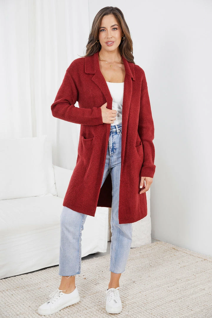 Miracle Fashion Decima Coatigan - Red CLOTHING 3 Miracle Fashion Decima Coatigan - Red CLOTHING