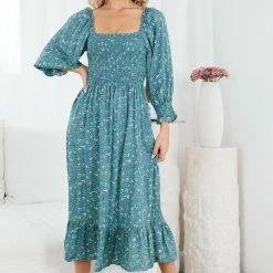 Style Box CLOTHING Devorah Dress - Green Print