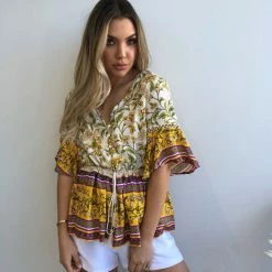 Pink Diamond Domo Top - Yellow Print