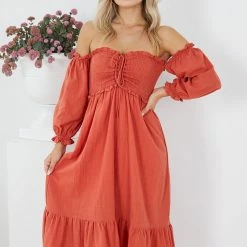 Style Box Donita Dress - Rust CLOTHING