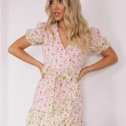Wild Ginger Camelia Dress - Pink Print