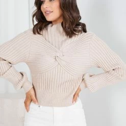 Pink Diamond Empress Knit Top - Beige