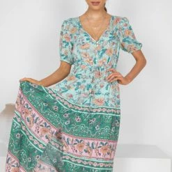 HQ Fashion Erminia Dress - Aqua Multi CLOTHING