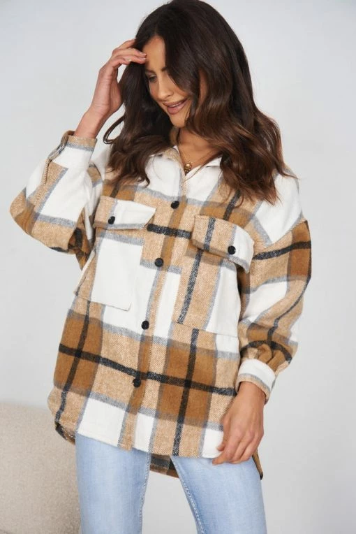 YH & Co (Chloe Yip) Marci Shirt - Light Brown Print CLOTHING 1 YH & Co (Chloe Yip) Marci Shirt - Light Brown Print CLOTHING