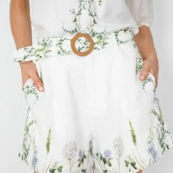 GDS Floella Belted Shorts - Green Print CLOTHING