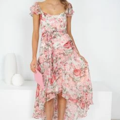 Style State Fluttering Dress - Pink Print CLOTHING