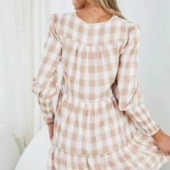 Dream House Garza Dress - Beige Gingham CLOTHING