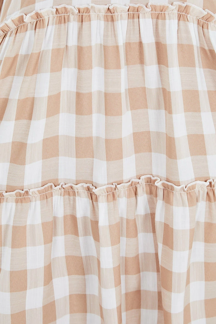 Dream House Garza Dress - Beige Gingham CLOTHING 8 Dream House Garza Dress - Beige Gingham CLOTHING