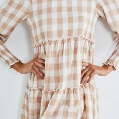 Dream House Garza Dress - Beige Gingham CLOTHING 10 Dream House Garza Dress - Beige Gingham CLOTHING