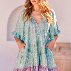 Jaase Gigi Mini Dress - Aqua Print