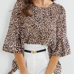 Miracle Fashion CLOTHING Ginessa Top - Beige Print 12 Miracle Fashion CLOTHING Ginessa Top - Beige Print