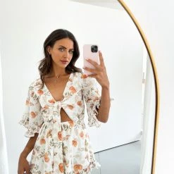 Evermore Fashion Gweneth Playsuit - White Print CLOTHING