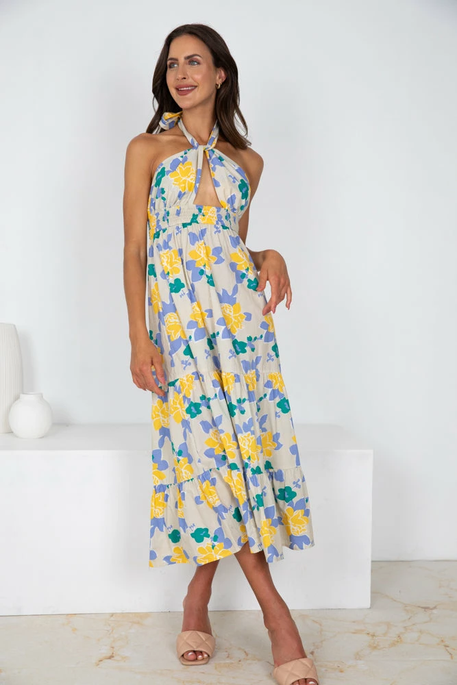 YH & Co (Chloe Yip) Hamlin Dress - Beige Floral 3 YH & Co (Chloe Yip) Hamlin Dress - Beige Floral