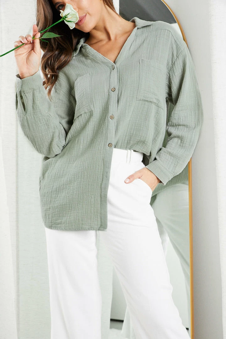 Style Box CLOTHING Helenus Shirt - Sage 6 Style Box CLOTHING Helenus Shirt - Sage