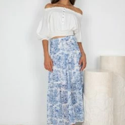 YH & Co (Chloe Yip) Hydie Skirt - Blue Floral
