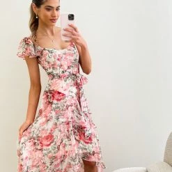 Style State Fluttering Dress - Pink Print CLOTHING