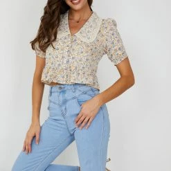 Oscar St Ivy Top - Beige Print CLOTHING