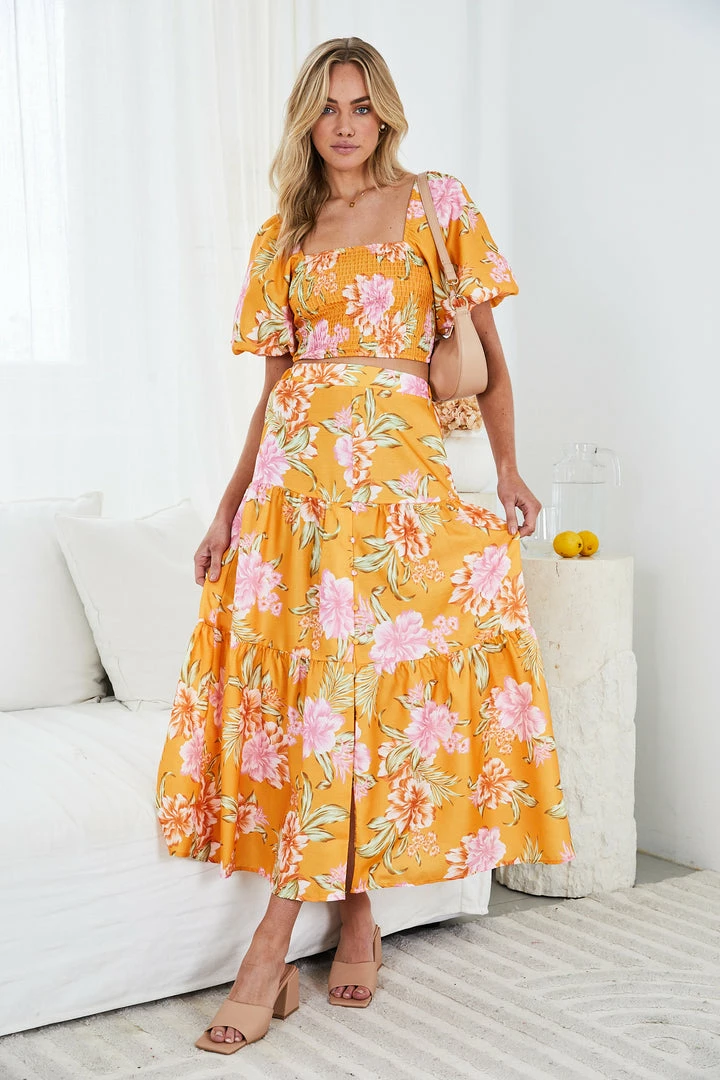 Qtrend Fashion PTY LTD CLOTHING Jayma Skirt - Orange Floral 3 Qtrend Fashion PTY LTD CLOTHING Jayma Skirt - Orange Floral