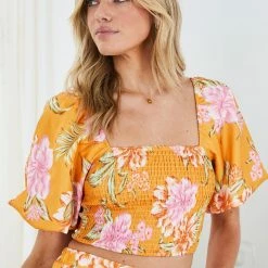 Qtrend Fashion PTY LTD Jayla Top - Orange Floral CLOTHING