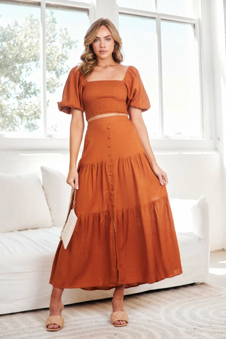 Qtrend Fashion PTY LTD CLOTHING Jayma Skirt - Rust 4 Qtrend Fashion PTY LTD CLOTHING Jayma Skirt - Rust