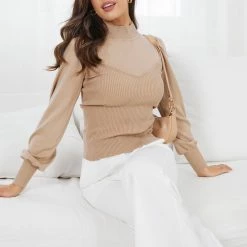 Sunny Girl Jericha Knit Top - Latte CLOTHING