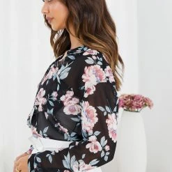 Miracle Fashion Jezzibele Shirt - Black Floral CLOTHING 11 Miracle Fashion Jezzibele Shirt - Black Floral CLOTHING