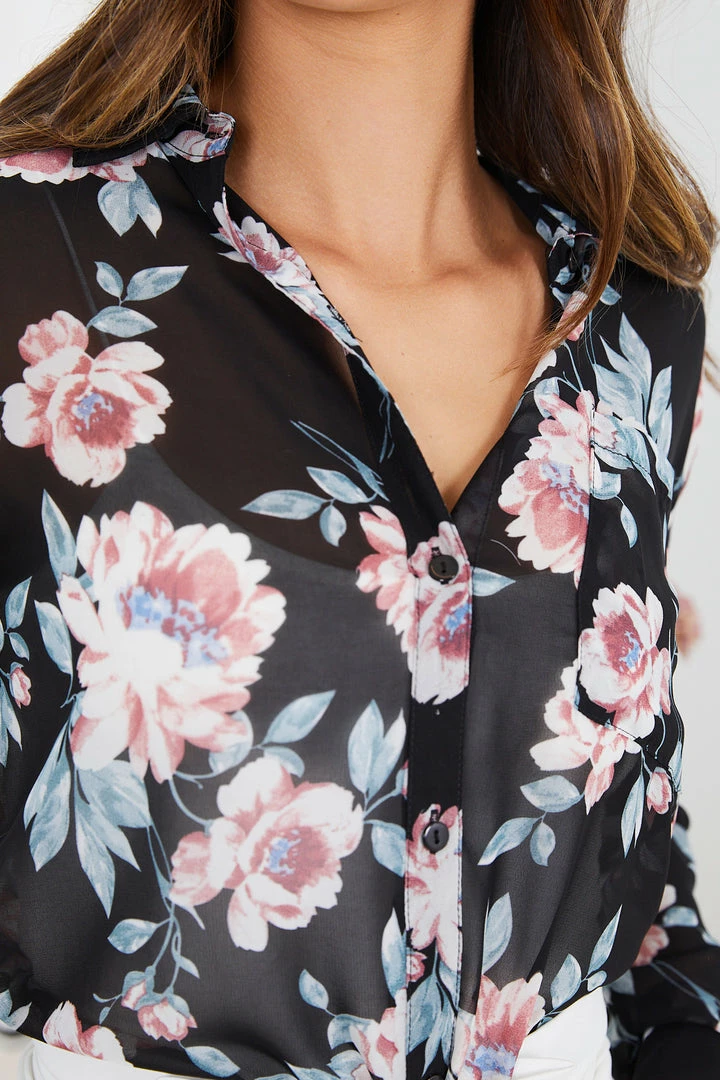 Miracle Fashion Jezzibele Shirt - Black Floral CLOTHING 9 Miracle Fashion Jezzibele Shirt - Black Floral CLOTHING