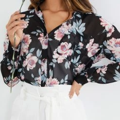 Miracle Fashion Jezzibele Shirt - Black Floral CLOTHING 12 Miracle Fashion Jezzibele Shirt - Black Floral CLOTHING
