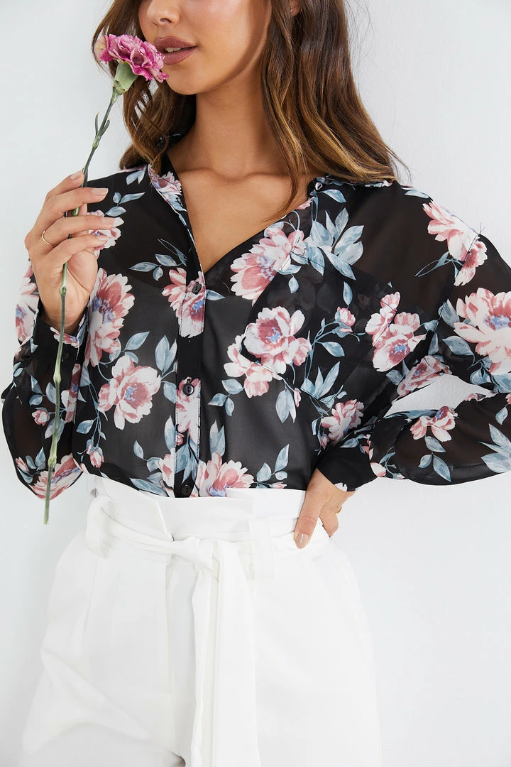 Miracle Fashion Jezzibele Shirt - Black Floral CLOTHING 6 Miracle Fashion Jezzibele Shirt - Black Floral CLOTHING