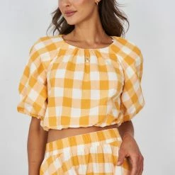 Sunny Girl Josepha Top - Tangerine Check