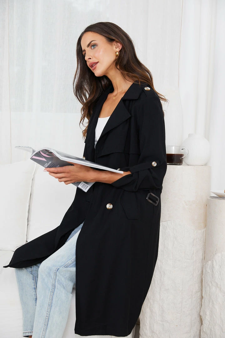 So In Style CLOTHING Kamarah Trench Coat - Black 8 So In Style CLOTHING Kamarah Trench Coat - Black