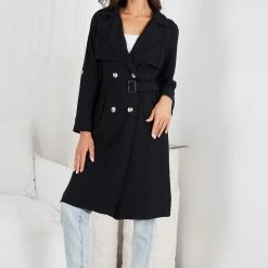 So In Style CLOTHING Kamarah Trench Coat - Black