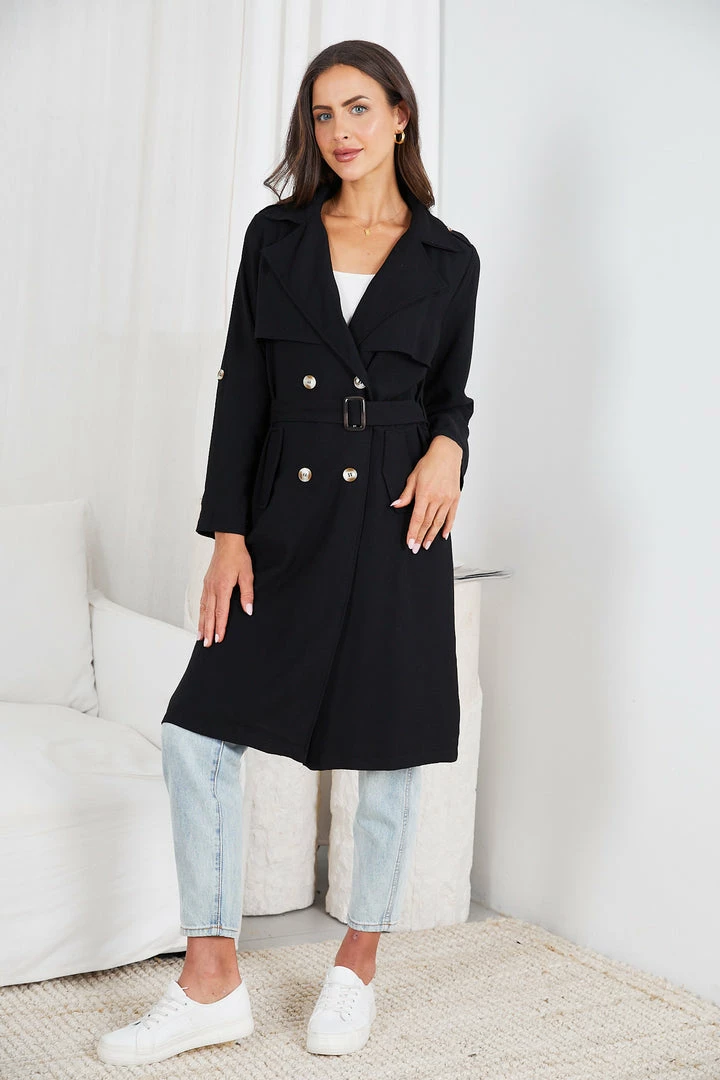 So In Style CLOTHING Kamarah Trench Coat - Black 4 So In Style CLOTHING Kamarah Trench Coat - Black
