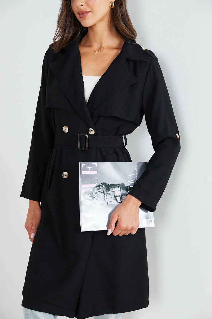 So In Style CLOTHING Kamarah Trench Coat - Black 3 So In Style CLOTHING Kamarah Trench Coat - Black