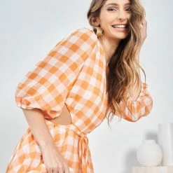 YH & Co (Chloe Yip) Kaylin Dress - Orange Check