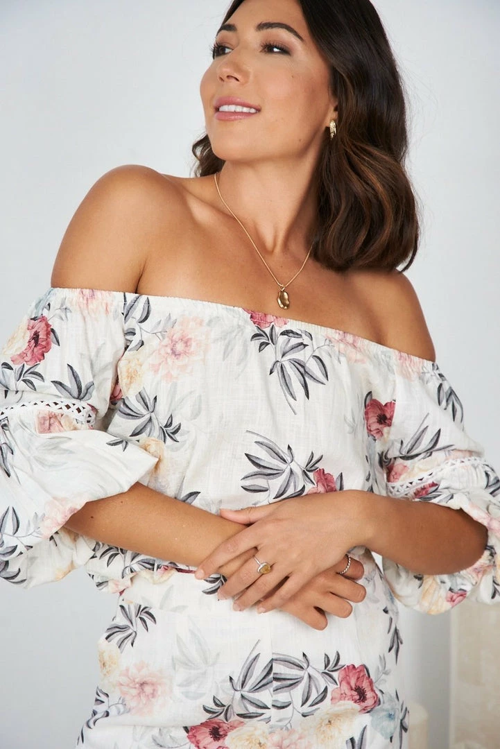 CSA (Lorraine Designs) CLOTHING Keila Top - White Floral 6 CSA (Lorraine Designs) CLOTHING Keila Top - White Floral