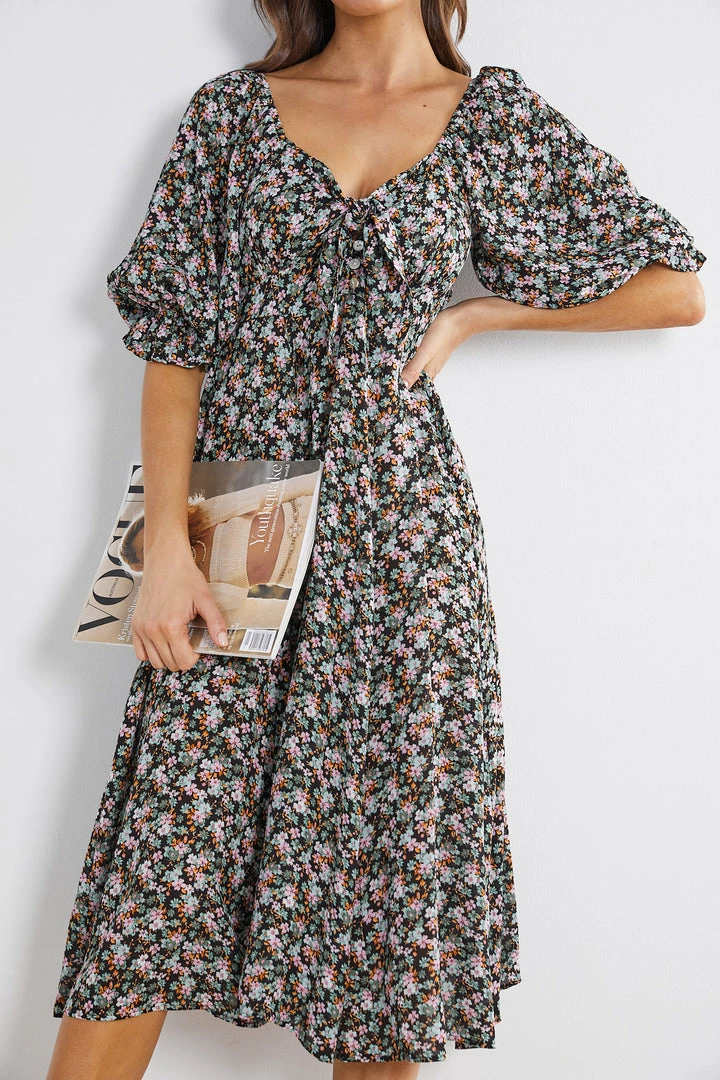 WeLove Fashion Kesara Dress - Black Print CLOTHING 6 WeLove Fashion Kesara Dress - Black Print CLOTHING