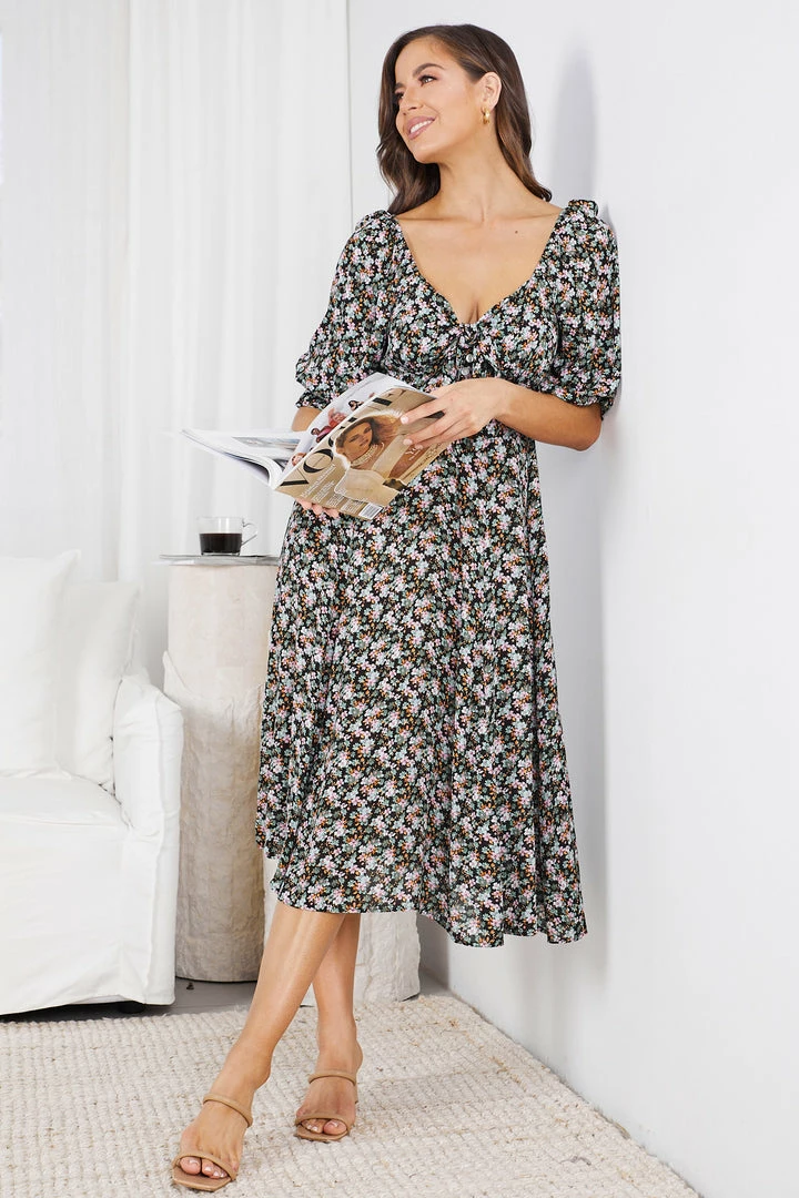 WeLove Fashion Kesara Dress - Black Print CLOTHING 8 WeLove Fashion Kesara Dress - Black Print CLOTHING