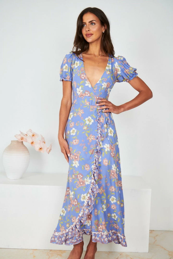 Evermore Fashion CLOTHING Kierra Dress - Blue Floral 3 Evermore Fashion CLOTHING Kierra Dress - Blue Floral