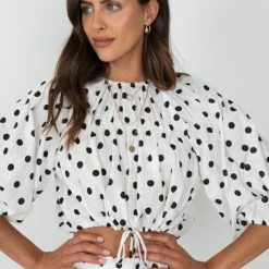 Sassy Hills Fashion CLOTHING Kimberley Top - White Spot