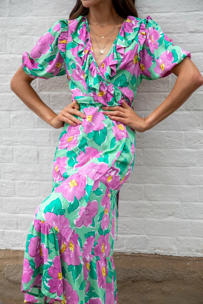 Style Box Lallah Dress - Green Floral CLOTHING 4 Style Box Lallah Dress - Green Floral CLOTHING