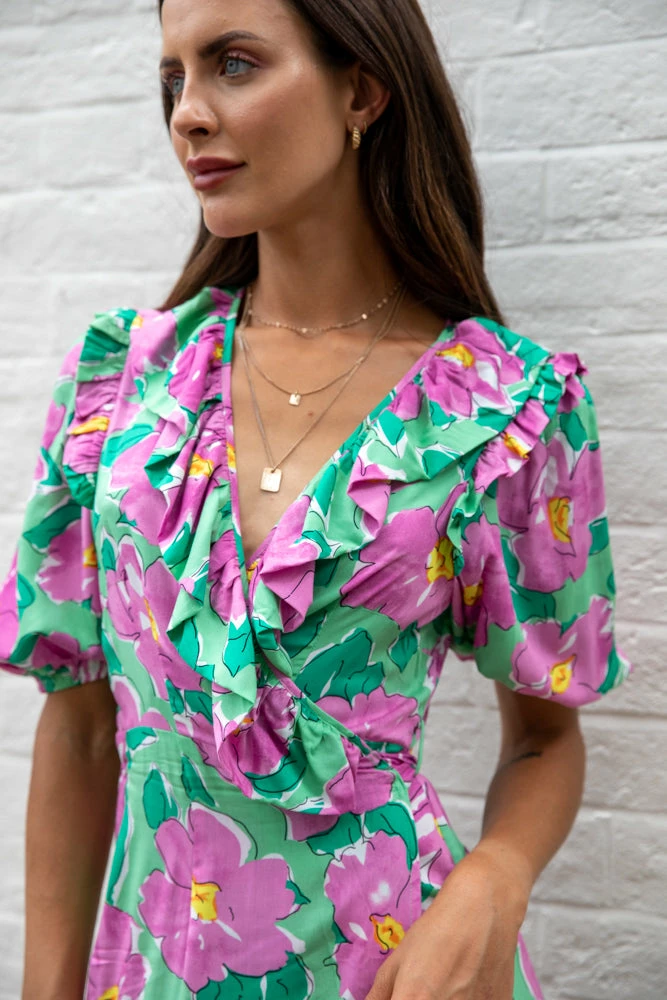 Style Box Lallah Dress - Green Floral CLOTHING 7 Style Box Lallah Dress - Green Floral CLOTHING