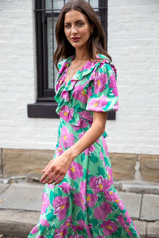 Style Box Lallah Dress - Green Floral CLOTHING 8 Style Box Lallah Dress - Green Floral CLOTHING