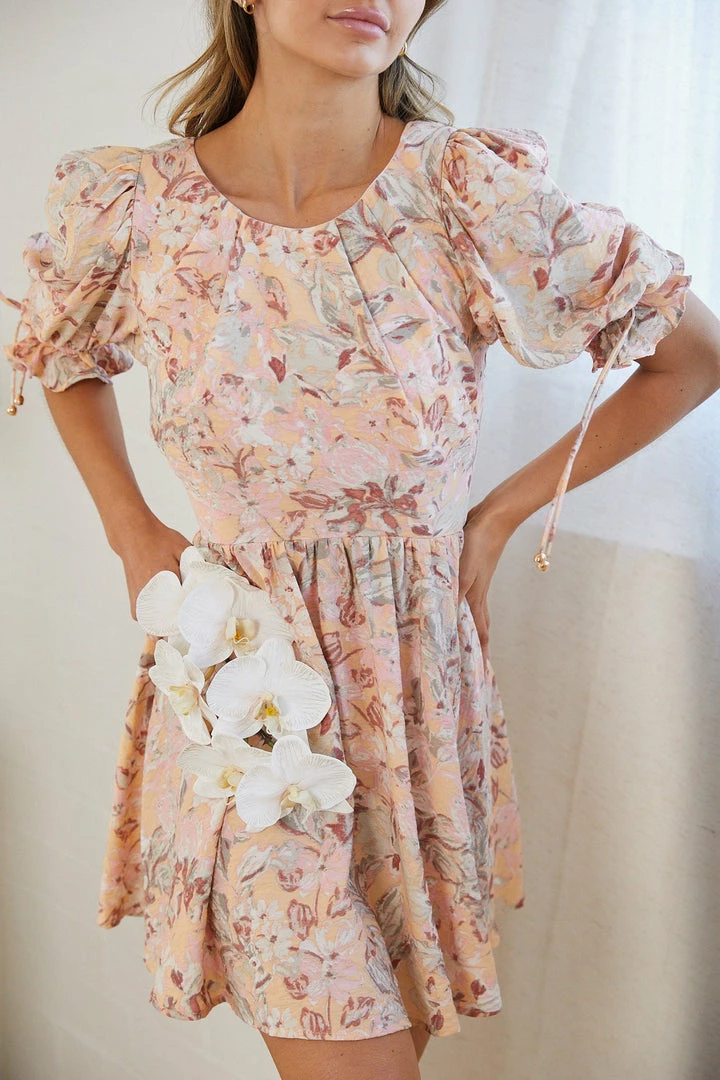 Pink Diamond Leilyn Dress - Beige Print CLOTHING 6 Pink Diamond Leilyn Dress - Beige Print CLOTHING